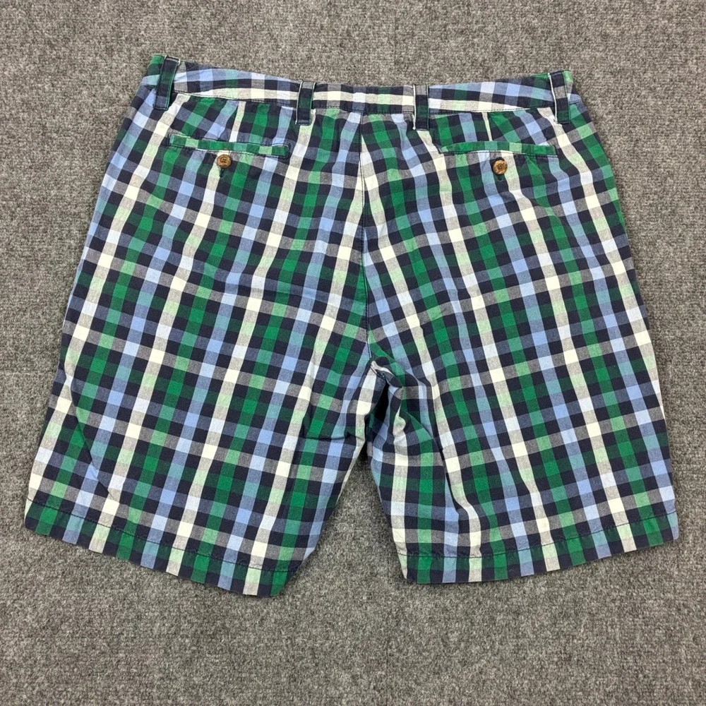 Tailor Vintage Mens W38 Gingham Plaid Shorts Green Blue Cotton Flat Front